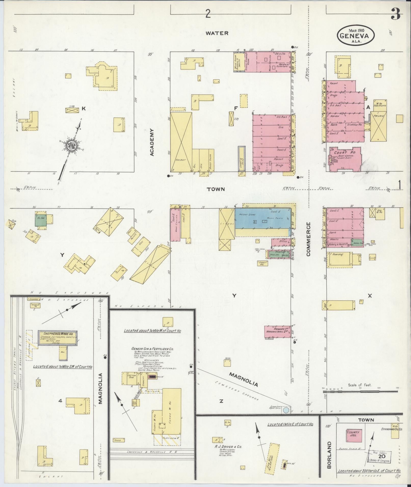 Sanborn Fire Insurance Map from Geneva, Geneva County, Alabama (1910), Sheet #0003 - Historic Sanborn Fire Insurance Map Print, vintage old map wall art, antique decor, genealogy gift, Alabama Alabama map