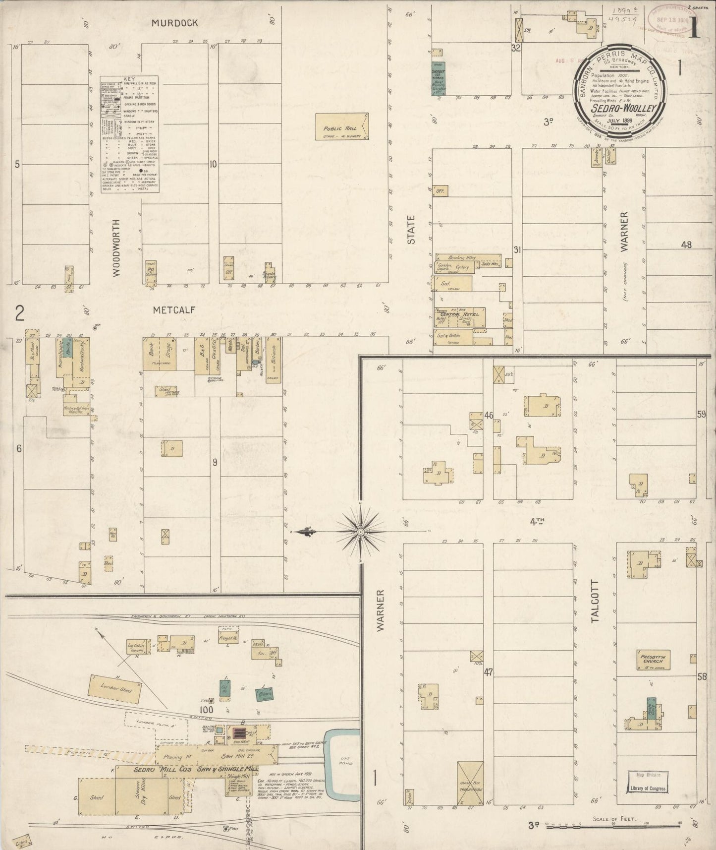 Sanborn Fire Insurance Map from Sedro Woolley, Skagit County, Washington (1899), Sheet #0001 - Complete Map Set gallery image, historic Sanborn map, vintage wall art, Washington Washington