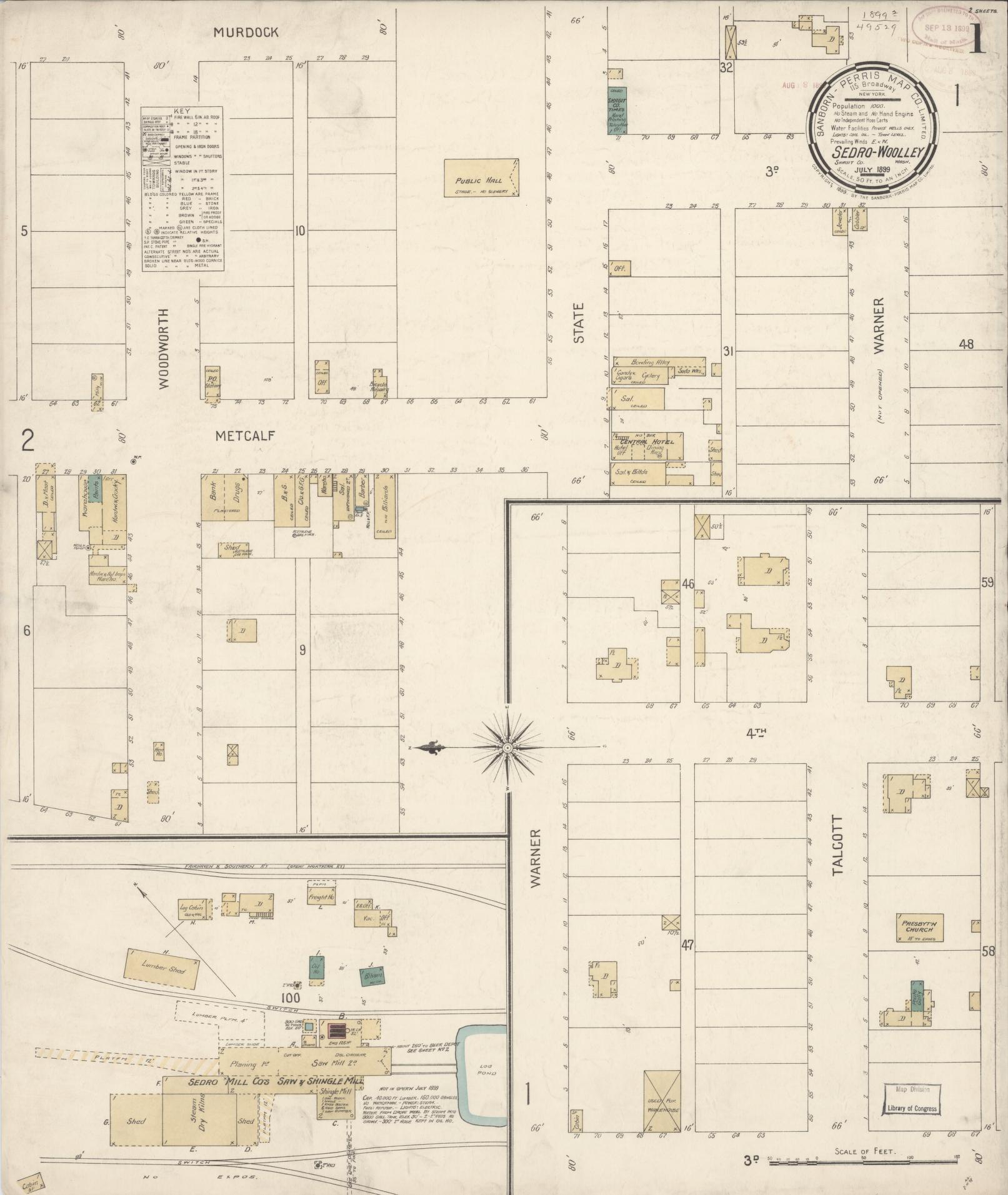 Sanborn Fire Insurance Map from Sedro Woolley, Skagit County, Washington (1899), Sheet #0001 - Complete Map Set gallery image, historic Sanborn map, vintage wall art, Washington Washington