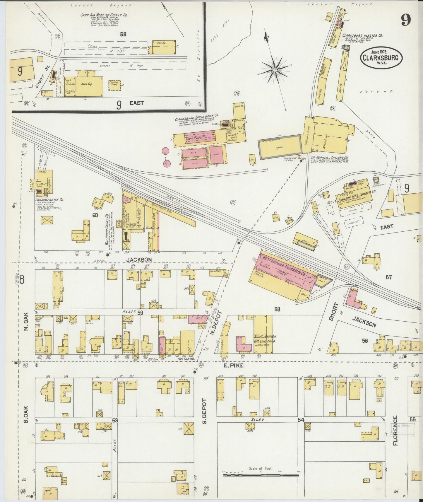 Sanborn Fire Insurance Map from Clarksburg, Harrison County, West Virginia (1902), Sheet #0009 - Complete Map Set gallery image, historic Sanborn map, vintage wall art, West Virginia West Virginia
