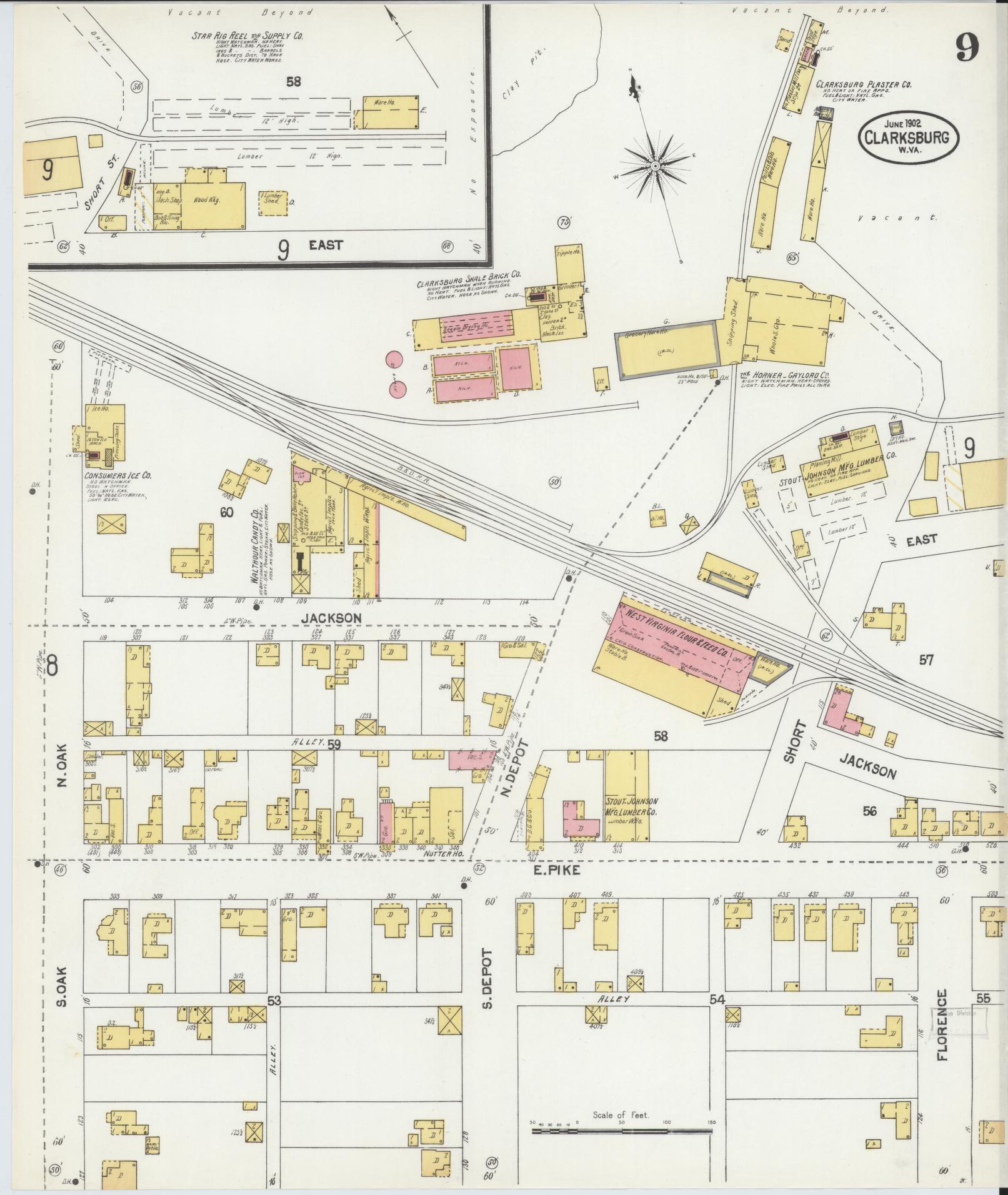 Sanborn Fire Insurance Map from Clarksburg, Harrison County, West Virginia (1902), Sheet #0009 - Complete Map Set gallery image, historic Sanborn map, vintage wall art, West Virginia West Virginia