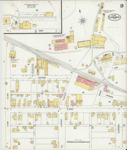Sanborn Fire Insurance Map from Clarksburg, Harrison County, West Virginia (1902), Sheet #0009 - Complete Map Set gallery image, historic Sanborn map, vintage wall art, West Virginia West Virginia