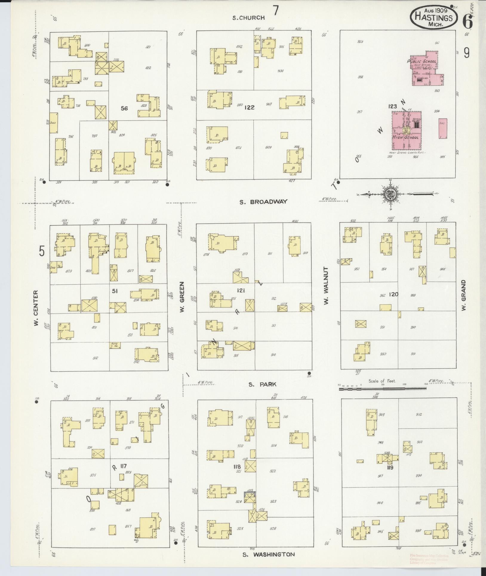 Sanborn Fire Insurance Map from Hastings, Barry County, Michigan (1909), Sheet #0006 - Complete Map Set gallery image, historic Sanborn map, vintage wall art, Michigan Michigan