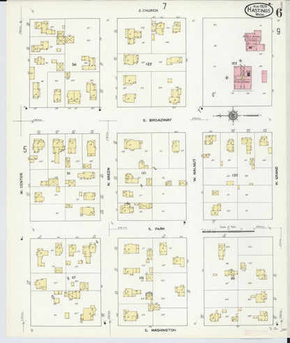 Sanborn Fire Insurance Map from Hastings, Barry County, Michigan (1909), Sheet #0006 - Complete Map Set gallery image, historic Sanborn map, vintage wall art, Michigan Michigan