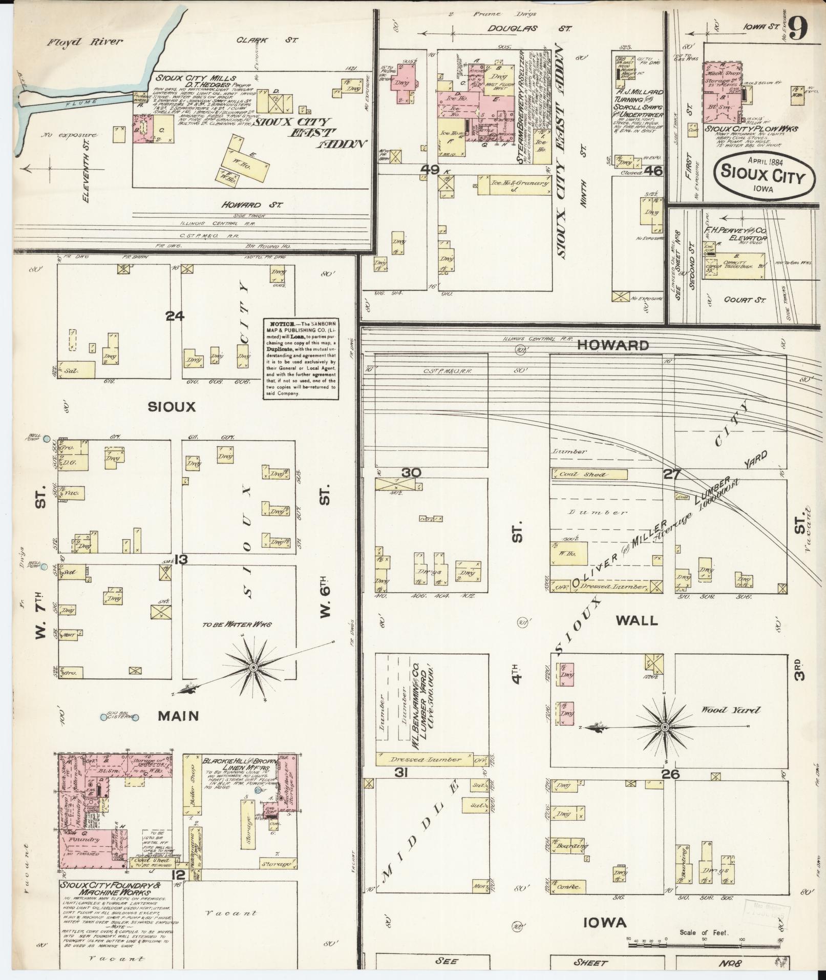 Sanborn Fire Insurance Map from Sioux City, Woodbury County, Iowa (1884), Sheet #0009 - Historic Sanborn Fire Insurance Map Print