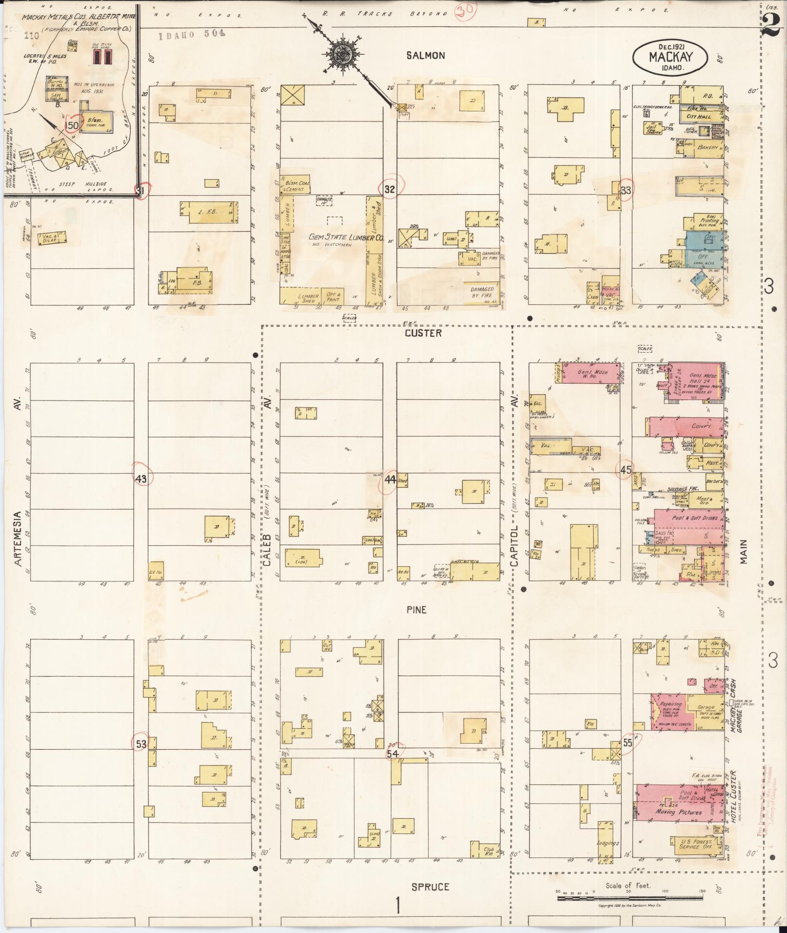 Sanborn Fire Insurance Map from Mackay, Custer County, Idaho (1931), Sheet #0002 - Historic Sanborn Fire Insurance Map Print, vintage old map wall art, antique decor, genealogy gift, Idaho Idaho map