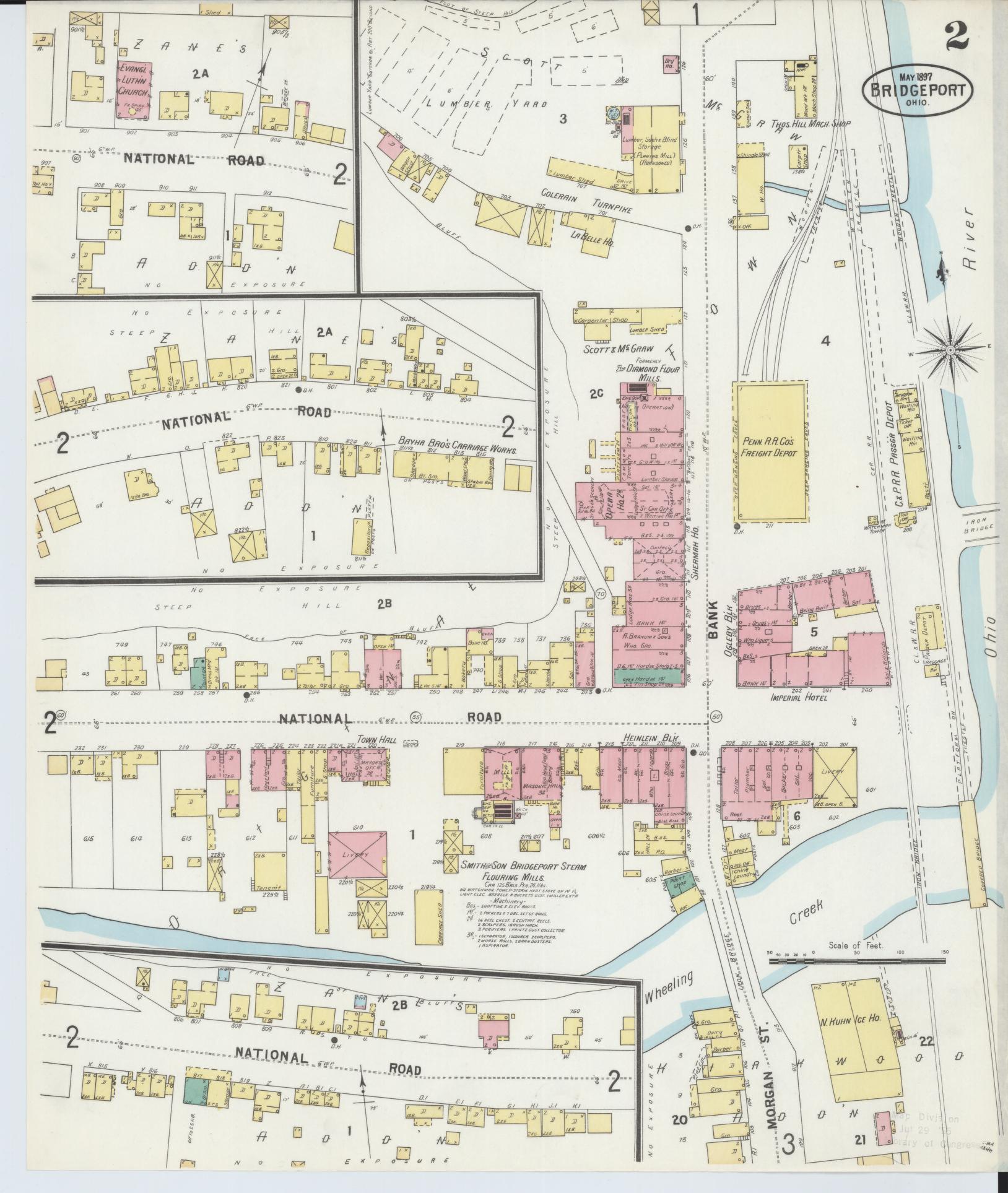 Sanborn Fire Insurance Map from Bridgeport, Belmont County, Ohio (1897), Sheet #0002 - Historic Sanborn Fire Insurance Map Print, vintage old map wall art, antique decor, genealogy gift, Ohio Ohio map