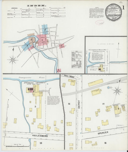 Sanborn Fire Insurance Map from Gouverneur, Saint Lawrence County, New York. (1892) – Historic Sanborn Fire Insurance Map Print
