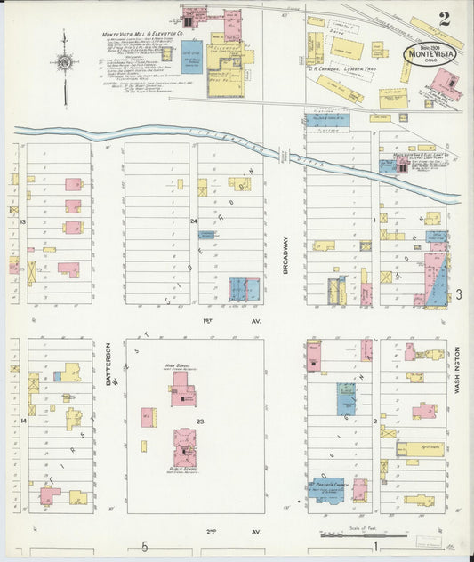 Sanborn Fire Insurance Map from Monte Vista, Rio Grande County, Colorado (1909), Sheet #0002 - Historic Sanborn Fire Insurance Map Print, vintage old map wall art, antique decor, genealogy gift, Colorado Colorado map