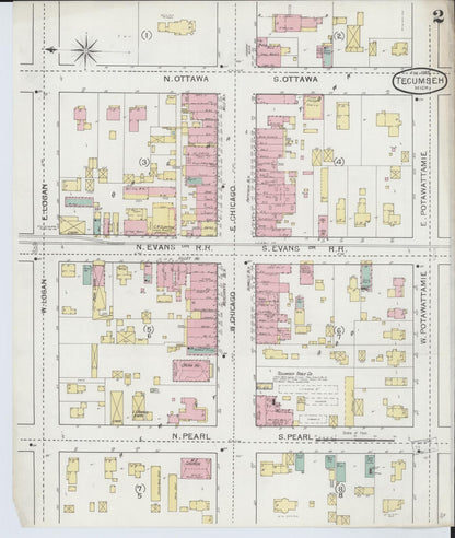 Sanborn Fire Insurance Map from Tecumseh, Lenawee County, Michigan (1893), Sheet #0002 - Historic Sanborn Fire Insurance Map Print, vintage old map wall art, antique decor, genealogy gift, Michigan Michigan map