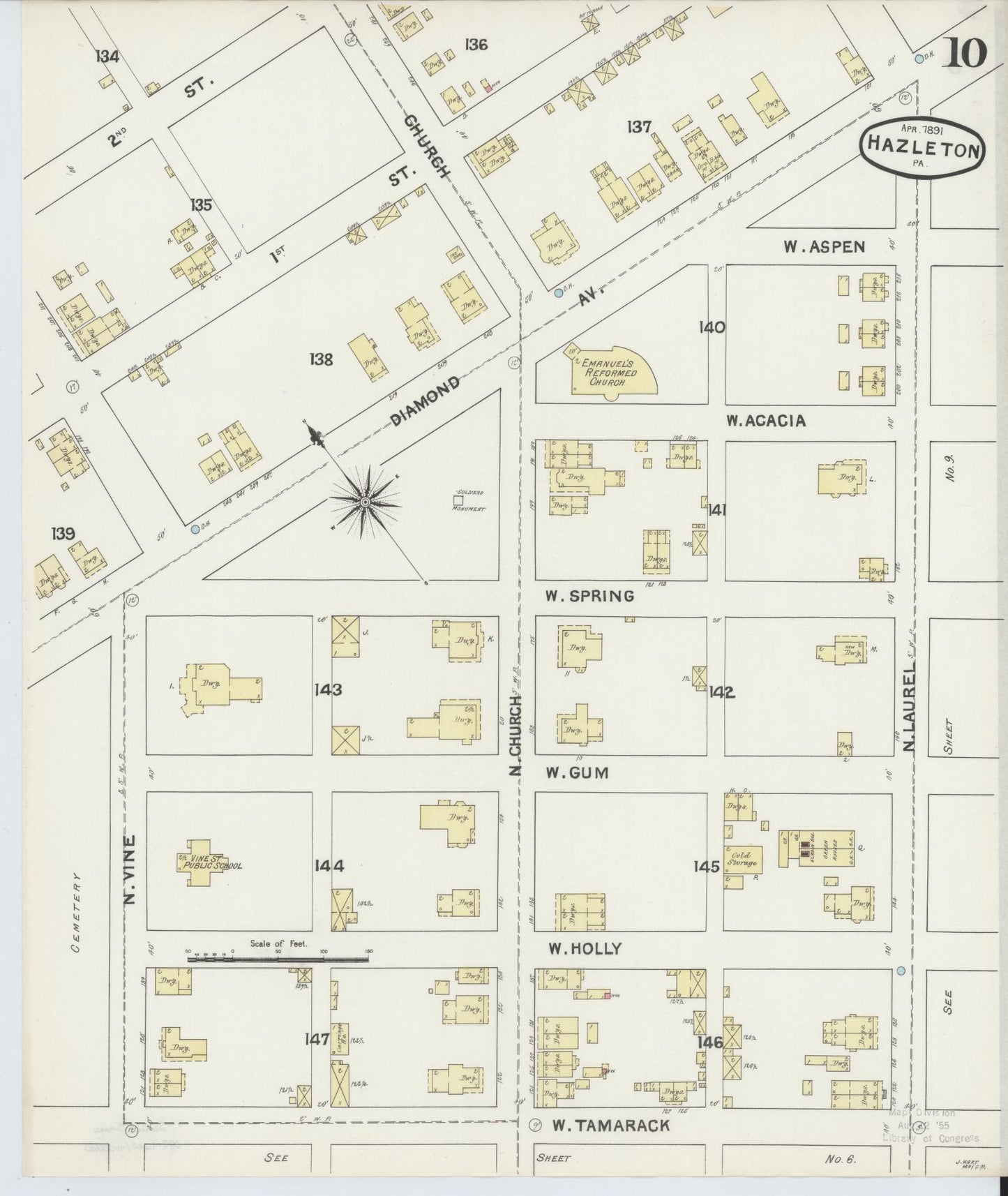 Sanborn Fire Insurance Map from Hazleton, Luzerne County, Pennsylvania (1891), Sheet #0010 - Historic Sanborn Fire Insurance Map Print, vintage old map wall art, antique decor, genealogy gift, Pennsylvania Pennsylvania map