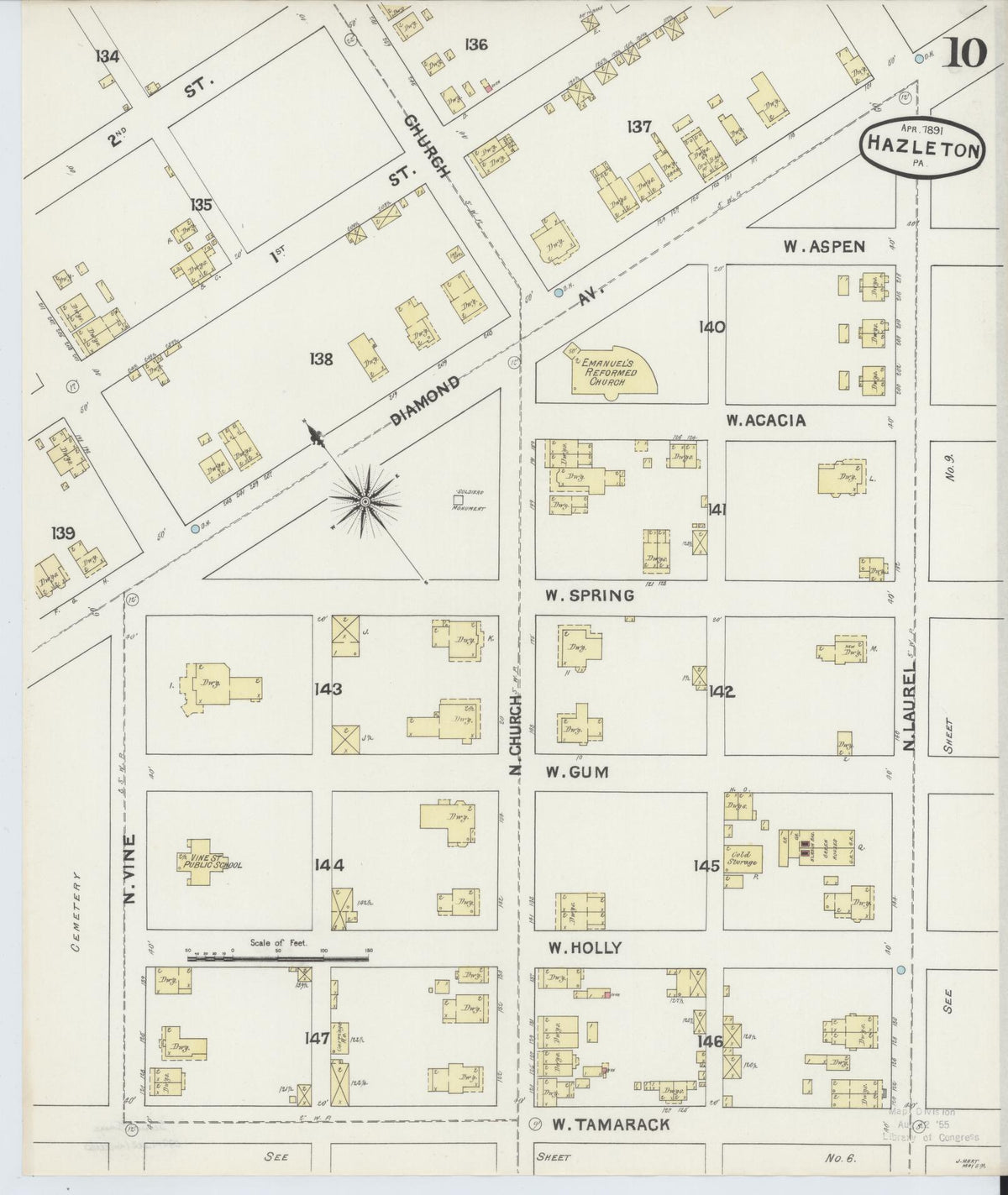 Sanborn Fire Insurance Map from Hazleton, Luzerne County, Pennsylvania (1891), Sheet #0010 - Historic Sanborn Fire Insurance Map Print, vintage old map wall art, antique decor, genealogy gift, Pennsylvania Pennsylvania map