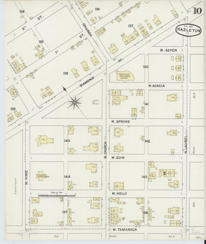 Sanborn Fire Insurance Map from Hazleton, Luzerne County, Pennsylvania (1891), Sheet #0010 - Historic Sanborn Fire Insurance Map Print, vintage old map wall art, antique decor, genealogy gift, Pennsylvania Pennsylvania map
