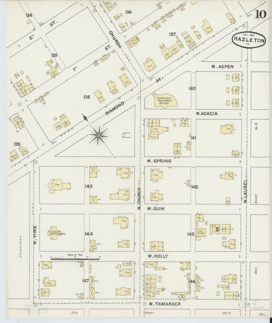 Sanborn Fire Insurance Map from Hazleton, Luzerne County, Pennsylvania (1891), Sheet #0010 - Historic Sanborn Fire Insurance Map Print, vintage old map wall art, antique decor, genealogy gift, Pennsylvania Pennsylvania map