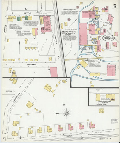Sanborn Fire Insurance Map from Reidsville, Rockingham County, North Carolina (1901), Sheet #0005 - Historic Sanborn Fire Insurance Map Print, vintage old map wall art, antique decor, genealogy gift, North Carolina North Carolina map
