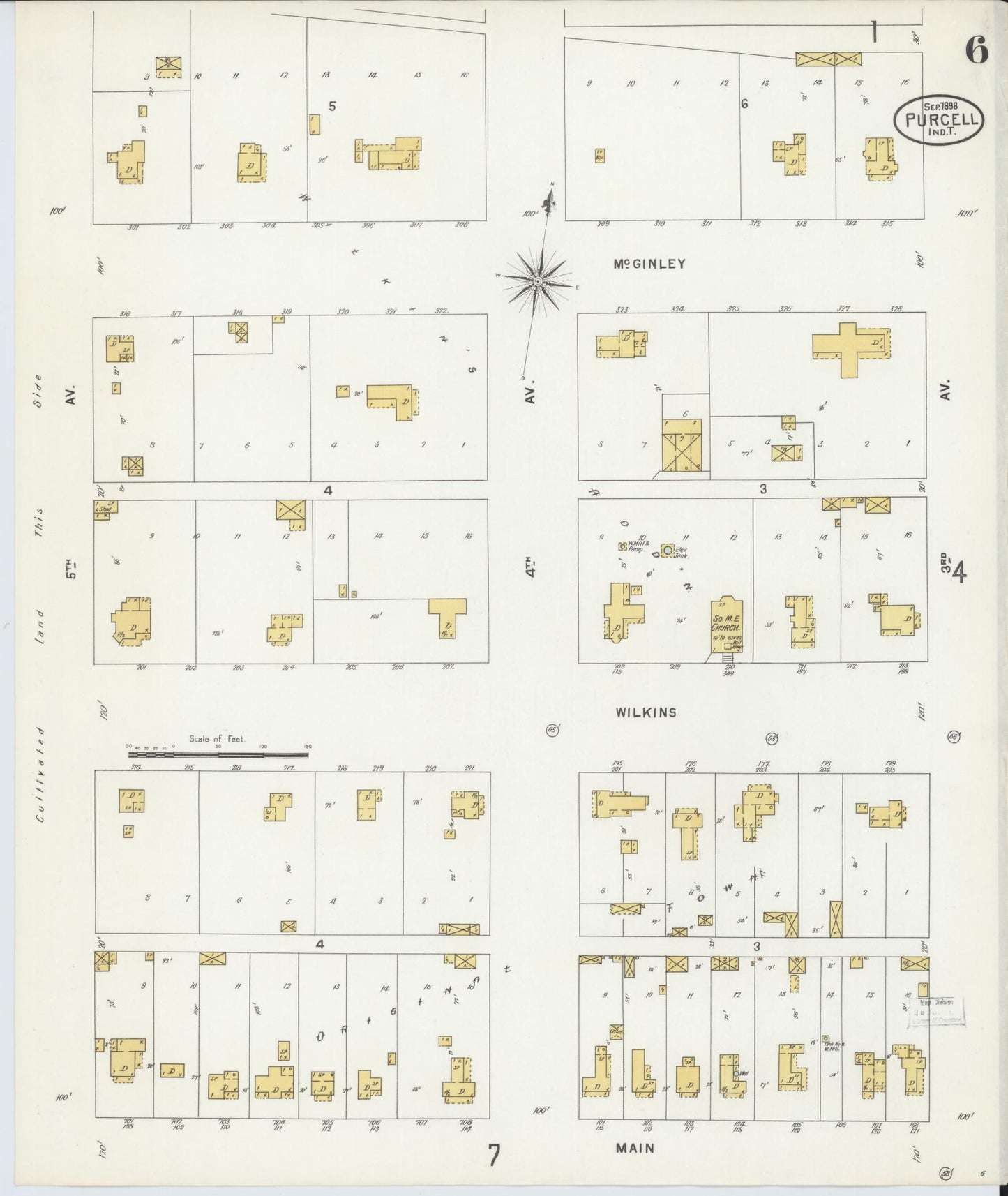 Sanborn Fire Insurance Map from Purcell, McClain County, Oklahoma (1898), Sheet #0006 - Historic Sanborn Fire Insurance Map Print, vintage old map wall art, antique decor, genealogy gift, Oklahoma Oklahoma map