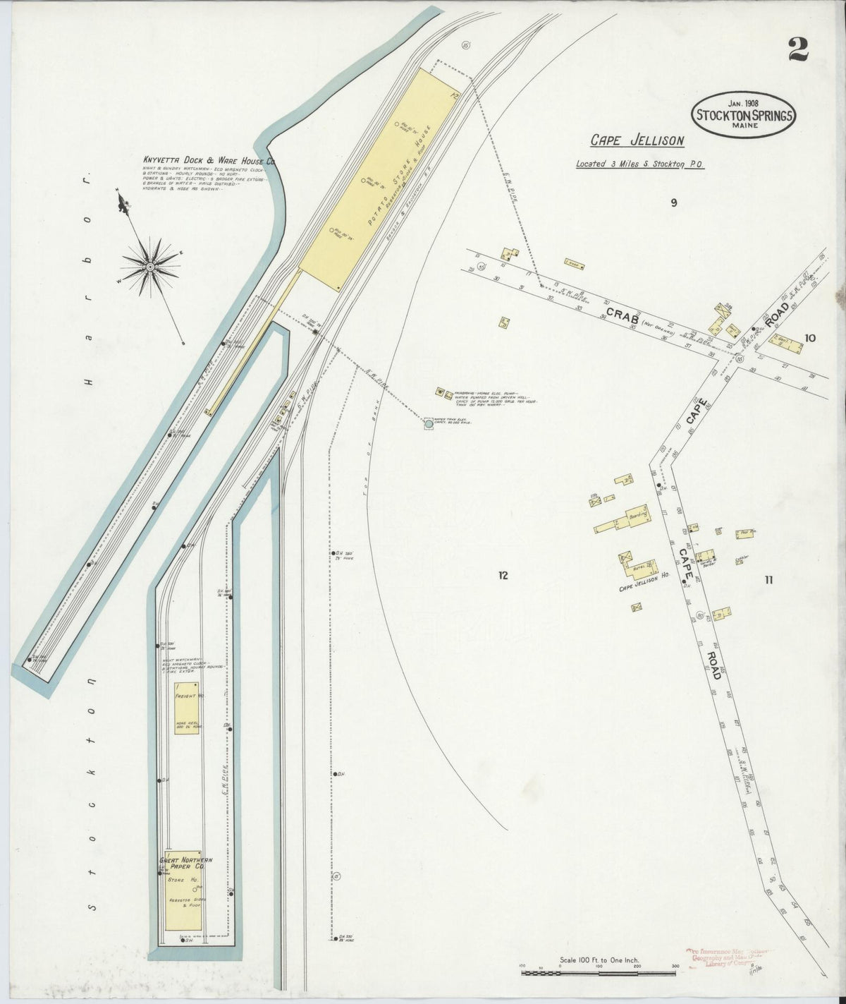 Sanborn Fire Insurance Map from Stockton Springs, Waldo County, Maine (1908), Sheet #0002 - Complete Map Set gallery image, historic Sanborn map, vintage wall art, Maine Maine