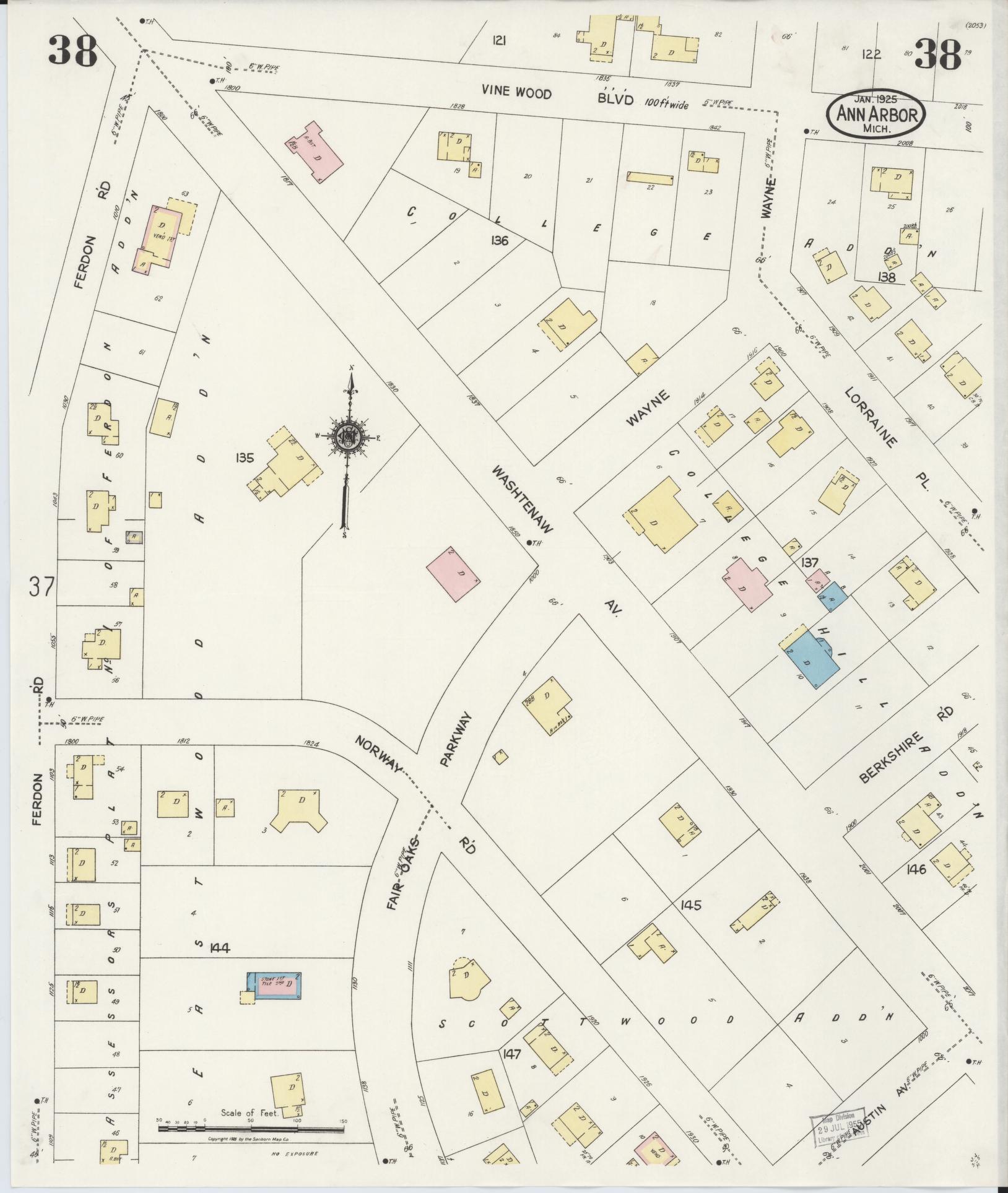 Sanborn Fire Insurance Map from Ann Arbor, Washtenaw County, Michigan (1925), Sheet #0038 - Historic Sanborn Fire Insurance Map Print, vintage old map wall art, antique decor, genealogy gift, Michigan Michigan map