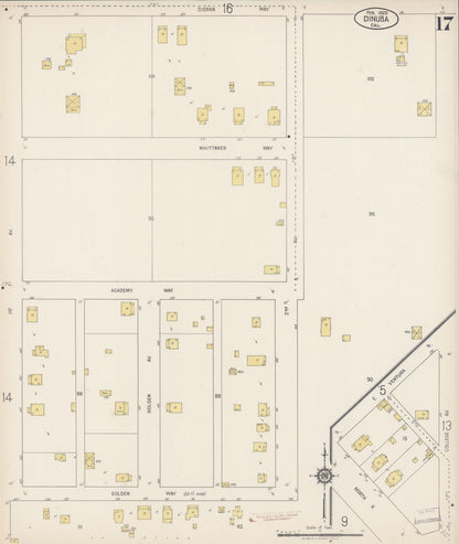 Sanborn Fire Insurance Map from Dinuba, Tulare County, California (1920), Sheet #0017 - Complete Map Set gallery image, historic Sanborn map, vintage wall art, California California