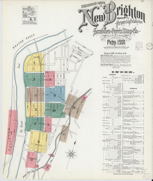 Sanborn Fire Insurance Map from New Brighton, Beaver County, Pennsylvania (1901), Sheet #0001 - Historic Sanborn Fire Insurance Map Print, vintage old map wall art, antique decor, genealogy gift, Pennsylvania Pennsylvania map