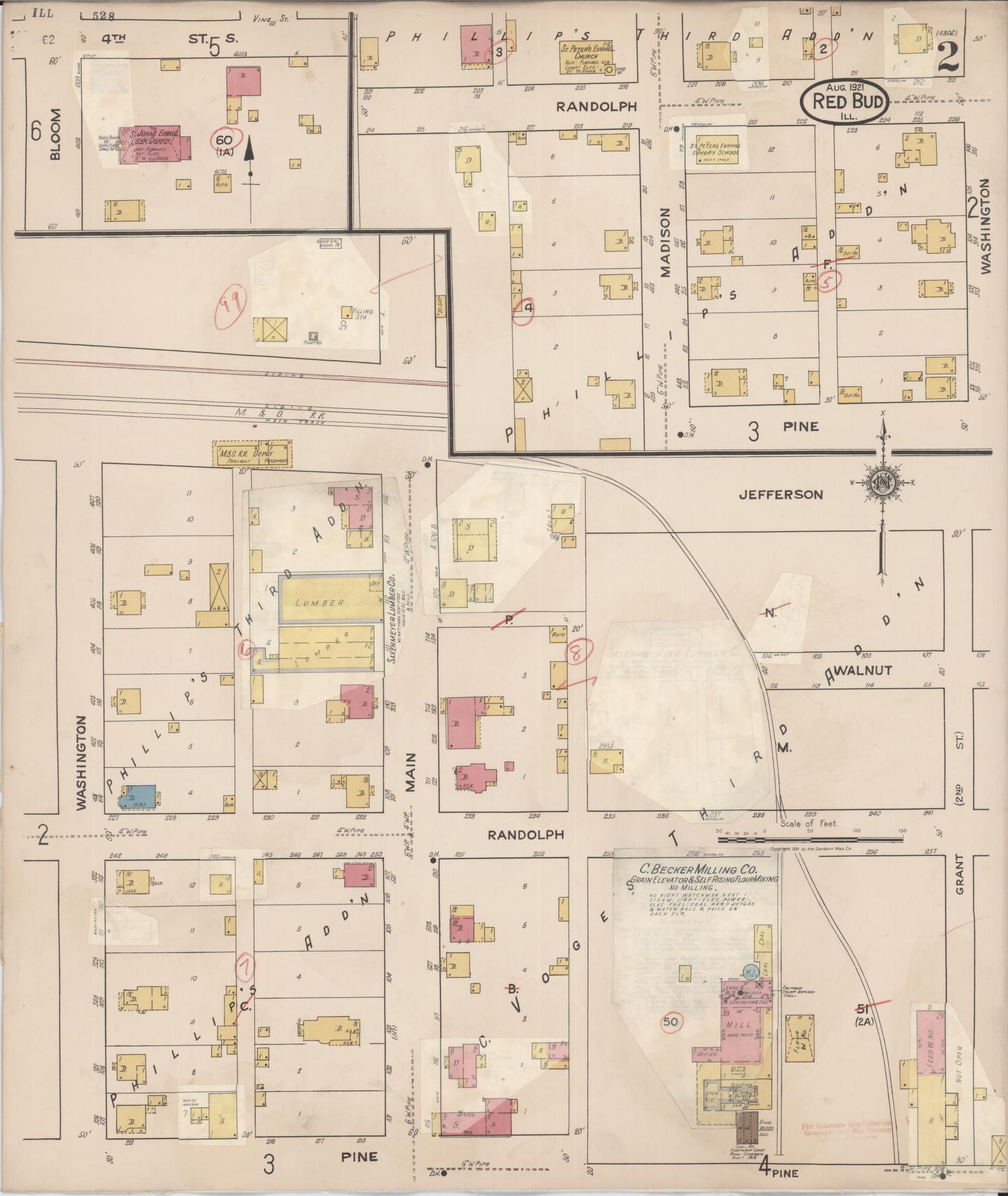 Sanborn Fire Insurance Map from Red Bud, Randolph County, Illinois (1932), Sheet #0002 - Complete Map Set gallery image, historic Sanborn map, vintage wall art, Illinois Illinois