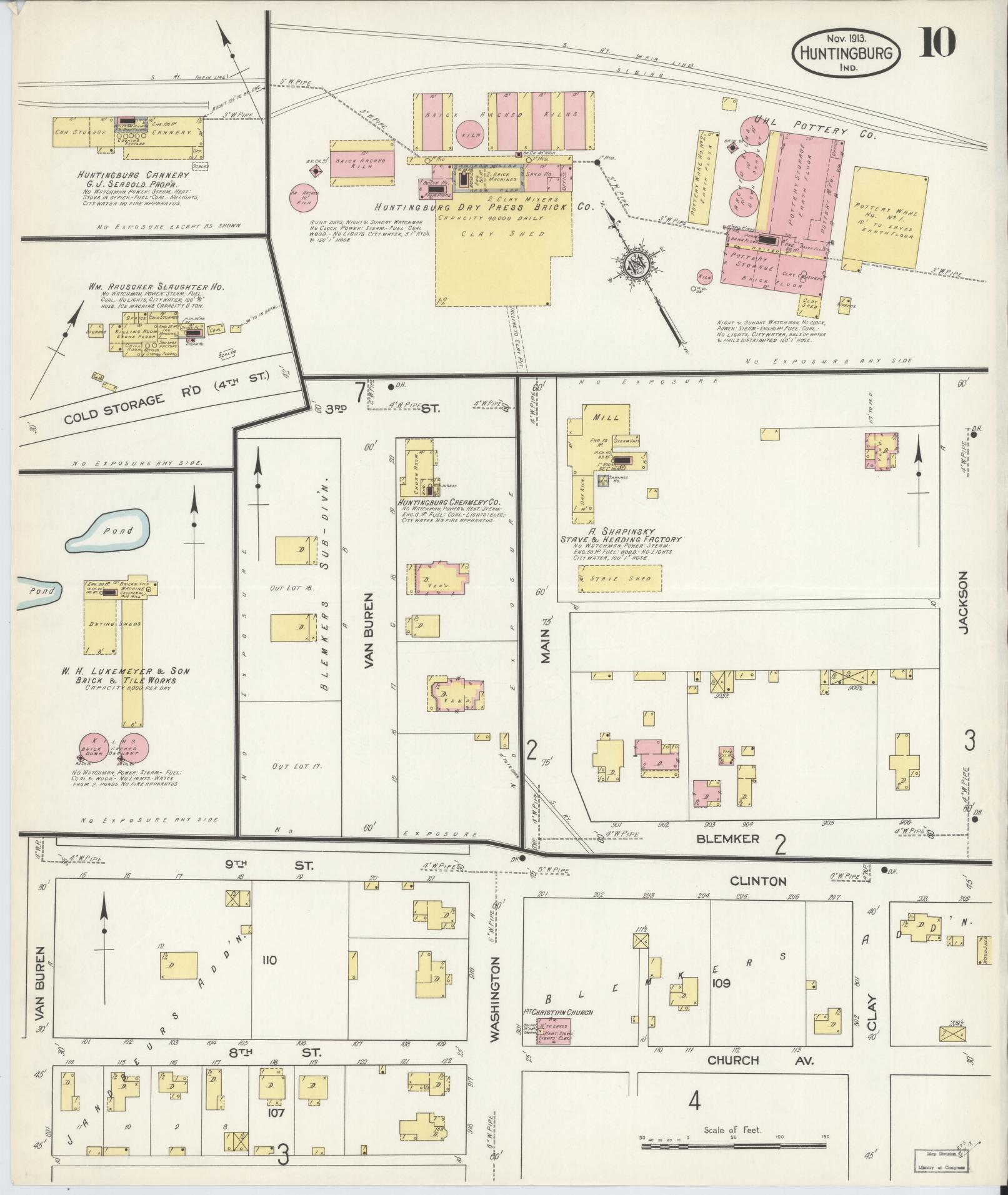Sanborn Fire Insurance Map from Huntingburg, Dubois County, Indiana (1913), Sheet #0010 - Complete Map Set gallery image, historic Sanborn map, vintage wall art, Indiana Indiana