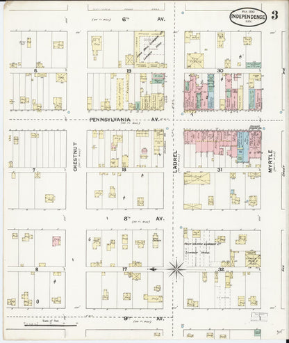Sanborn Fire Insurance Map from Independence, Montgomery County, Kansas (1890), Sheet #0003 - Complete Map Set gallery image, historic Sanborn map, vintage wall art, Kansas Kansas