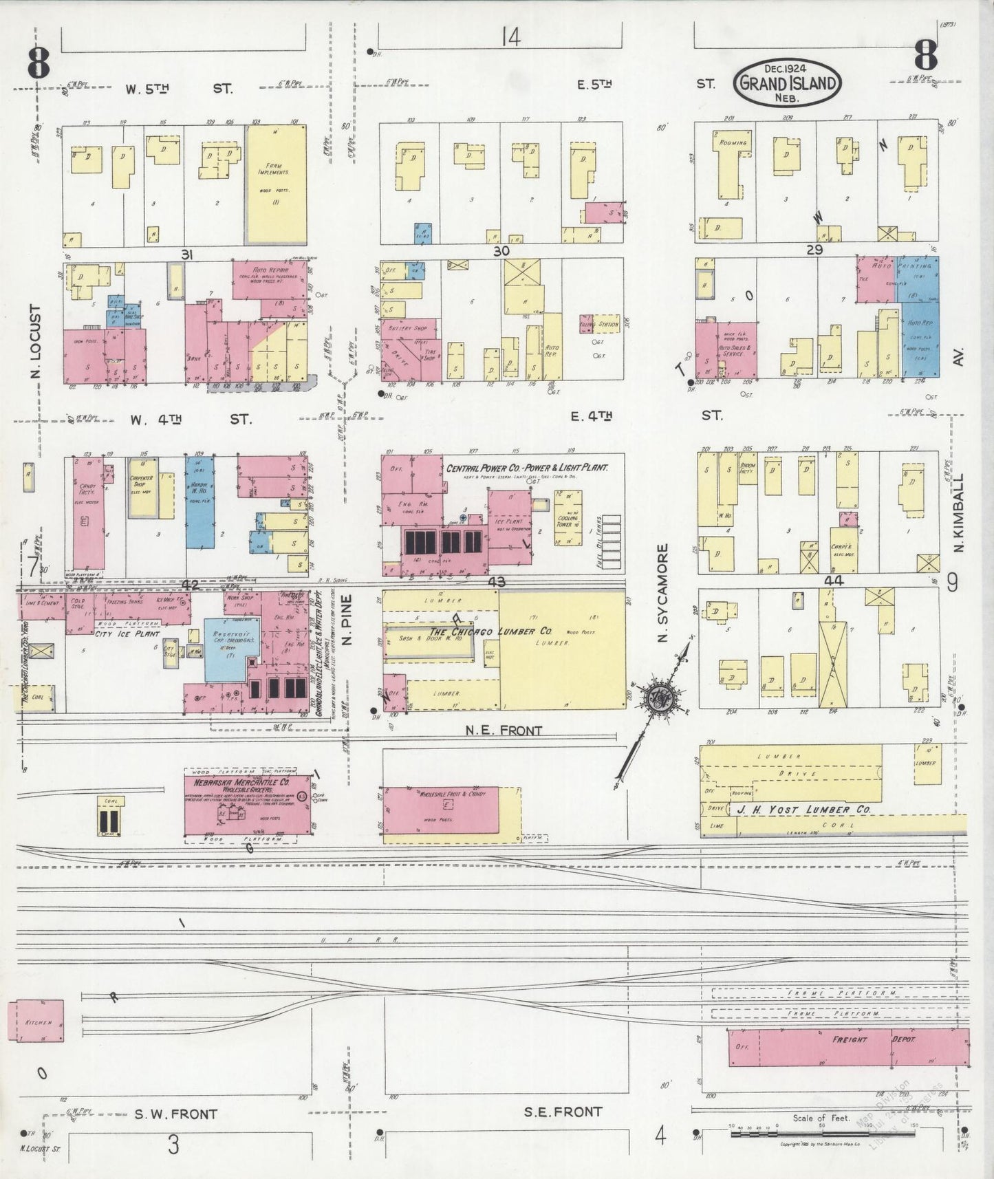 Sanborn Fire Insurance Map from Grand Island, Hall County, Nebraska (1924), Sheet #0008 - Complete Map Set gallery image, historic Sanborn map, vintage wall art, Nebraska Nebraska