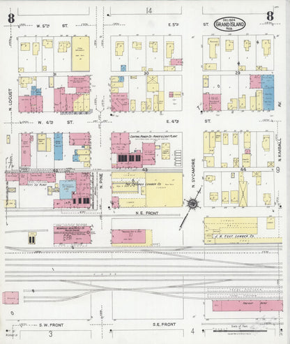 Sanborn Fire Insurance Map from Grand Island, Hall County, Nebraska (1924), Sheet #0008 - Complete Map Set gallery image, historic Sanborn map, vintage wall art, Nebraska Nebraska
