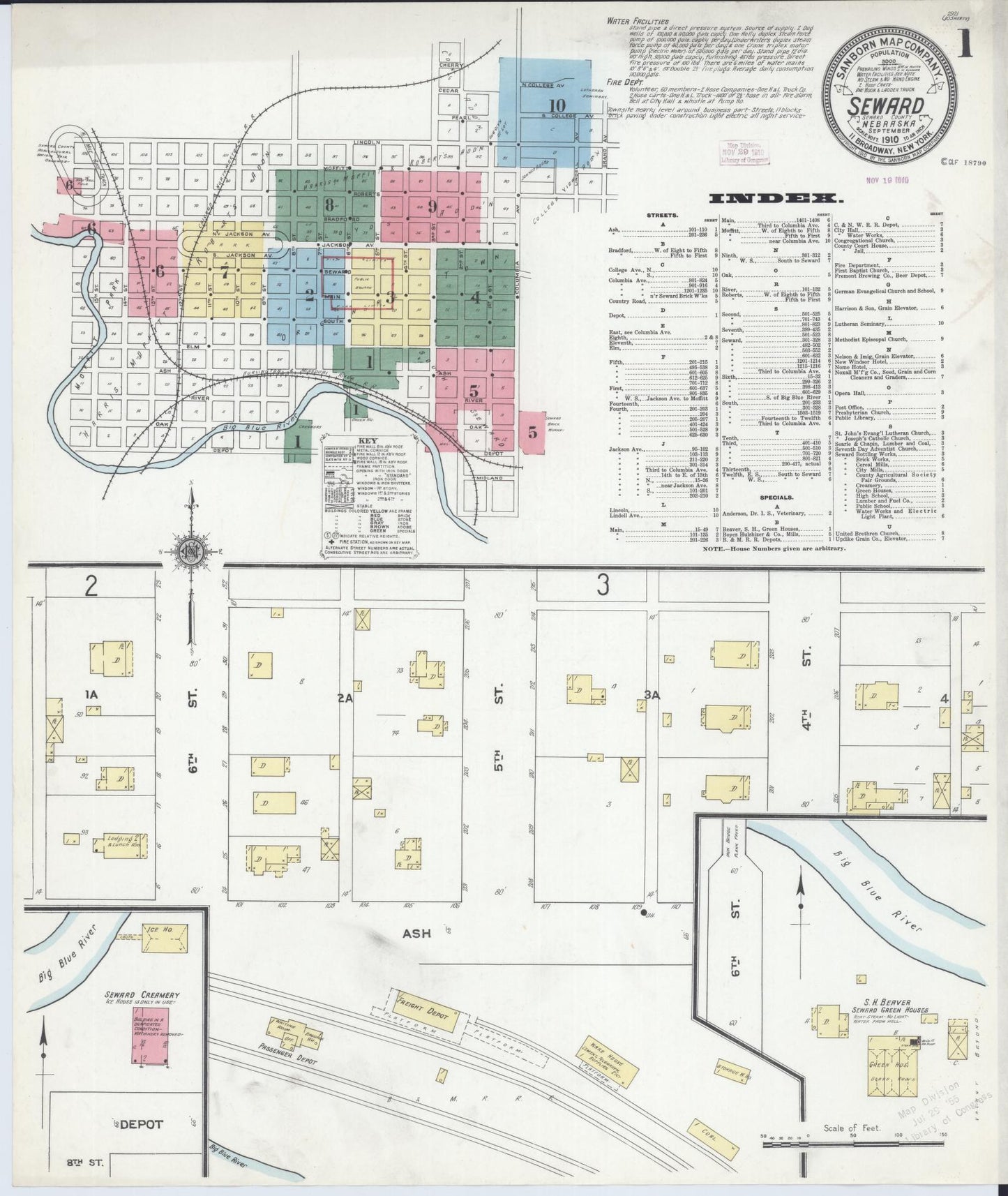 Sanborn Fire Insurance Map from Seward, Seward County, Nebraska (1910), Sheet #0001 - Complete Map Set gallery image, historic Sanborn map, vintage wall art, Nebraska Nebraska