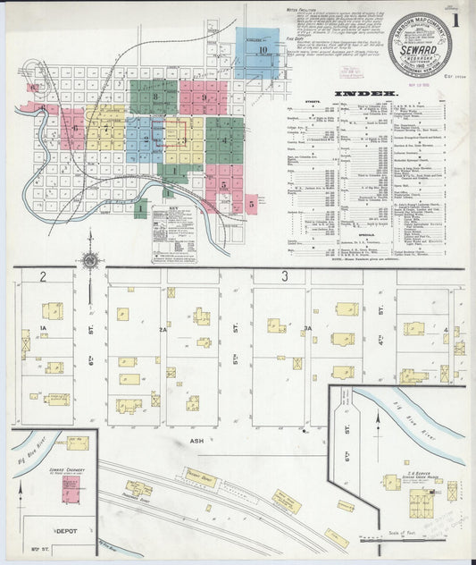 Sanborn Fire Insurance Map from Seward, Seward County, Nebraska (1910), Sheet #0001 - Complete Map Set gallery image, historic Sanborn map, vintage wall art, Nebraska Nebraska