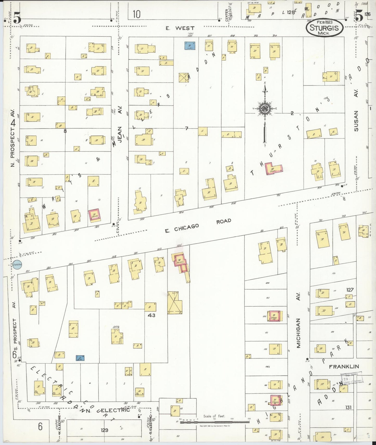 Sanborn Fire Insurance Map from Sturgis, Saint Joseph County, Michigan (1923), Sheet #0005 - Historic Sanborn Fire Insurance Map Print, vintage old map wall art, antique decor, genealogy gift, Michigan Michigan map