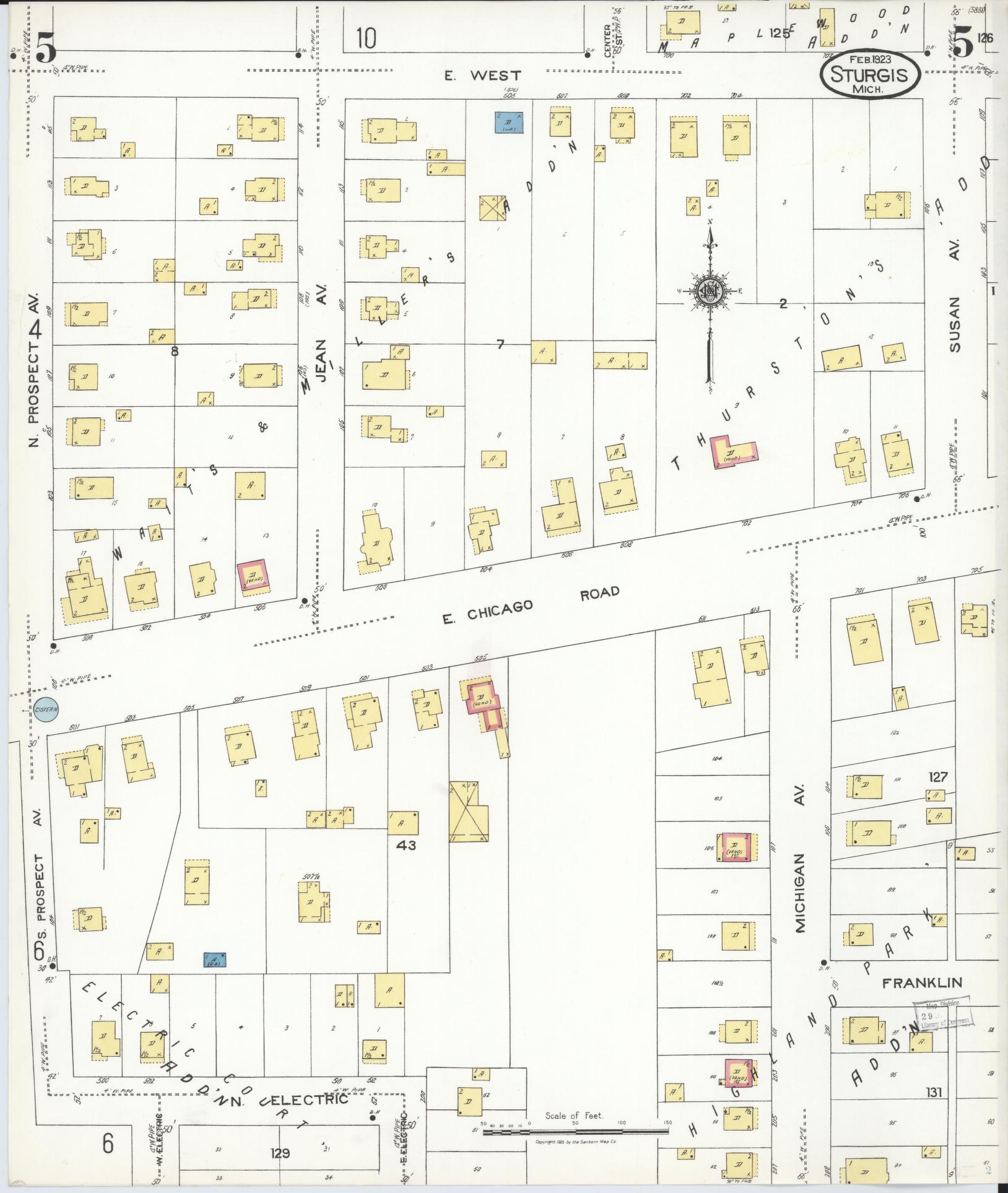 Sanborn Fire Insurance Map from Sturgis, Saint Joseph County, Michigan (1923), Sheet #0005 - Historic Sanborn Fire Insurance Map Print, vintage old map wall art, antique decor, genealogy gift, Michigan Michigan map