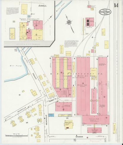 Sanborn Fire Insurance Map from Hyde Park, Norfolk County, Massachusetts (1917), Sheet #0014 - Complete Map Set gallery image, historic Sanborn map, vintage wall art, Massachusetts Massachusetts