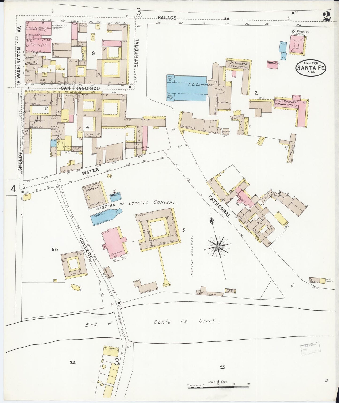 Sanborn Fire Insurance Map from Santa Fe, Santa Fe County, New Mexico (1898), Sheet #0002 - Complete Map Set gallery image, historic Sanborn map, vintage wall art, New Mexico New Mexico