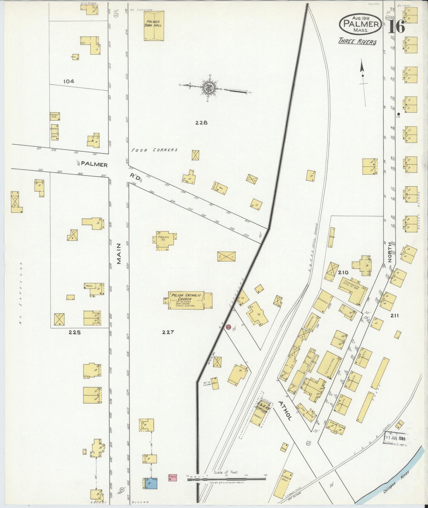 Sanborn Fire Insurance Map from Palmer, Hampden County, Massachusetts (1918), Sheet #0016 - Complete Map Set gallery image, historic Sanborn map, vintage wall art, Massachusetts Massachusetts
