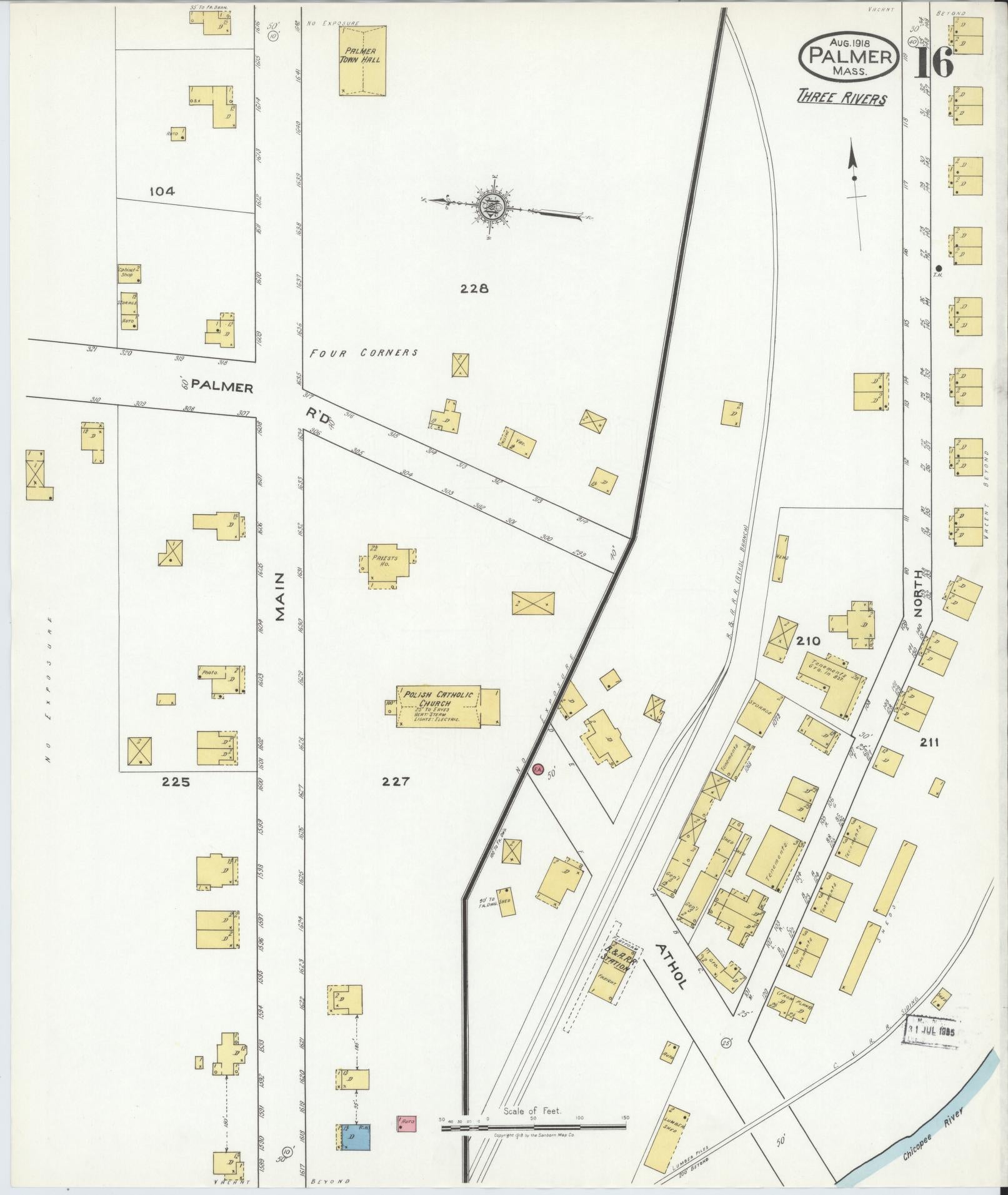 Sanborn Fire Insurance Map from Palmer, Hampden County, Massachusetts (1918), Sheet #0016 - Complete Map Set gallery image, historic Sanborn map, vintage wall art, Massachusetts Massachusetts