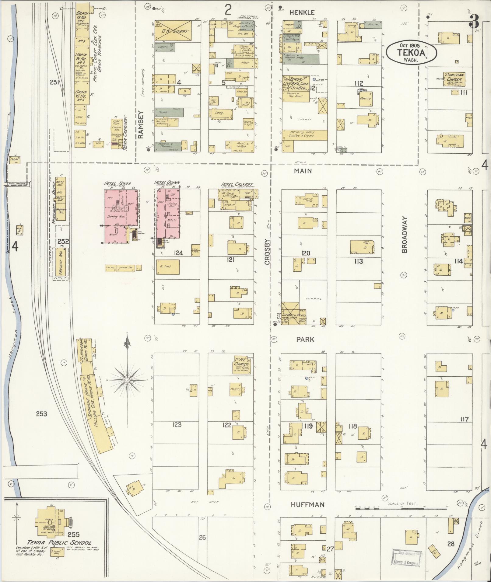 Sanborn Fire Insurance Map from Tekoa, Whitman County, Washington (1905), Sheet #0003 - Historic Sanborn Fire Insurance Map Print, vintage old map wall art, antique decor, genealogy gift, Washington Washington map