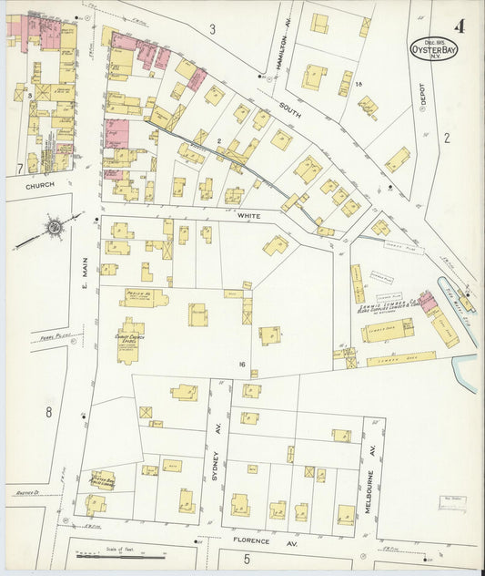 Sanborn Fire Insurance Map from Oyster Bay, Nassau County, New York (1915), Sheet #0004 - Historic Sanborn Fire Insurance Map Print, vintage old map wall art, antique decor, genealogy gift, New York New York map