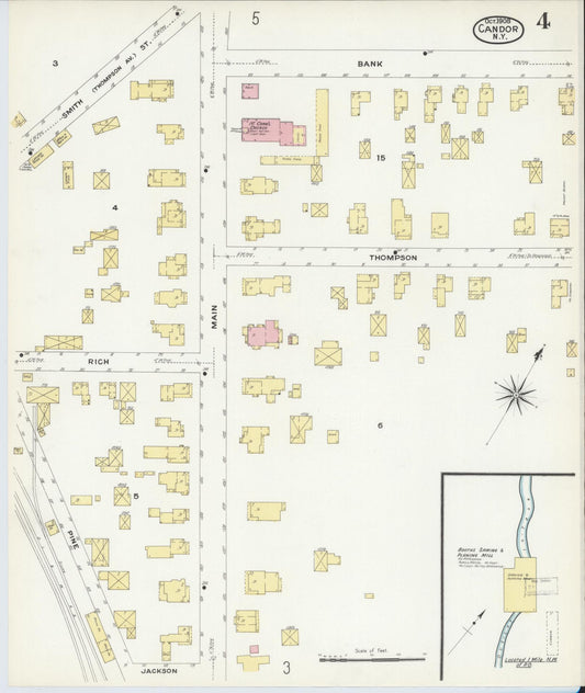 Sanborn Fire Insurance Map from Candor, Tioga County, New York (1908), Sheet #0004 - Historic Sanborn Fire Insurance Map Print, vintage old map wall art, antique decor, genealogy gift, New York New York map