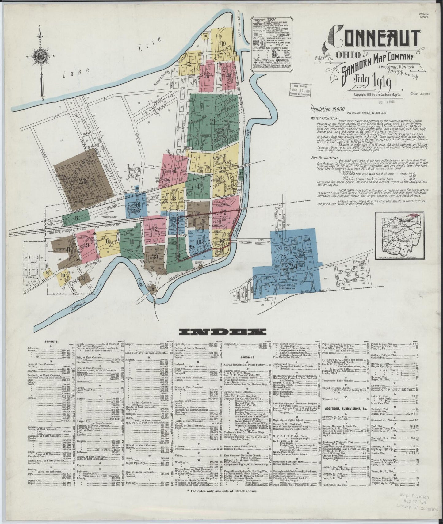 Sanborn Fire Insurance Map from Conneaut, Ashtabula County, Ohio (1919), Sheet #0001 - Historic Sanborn Fire Insurance Map Print, vintage old map wall art, antique decor, genealogy gift, Ohio Ohio map