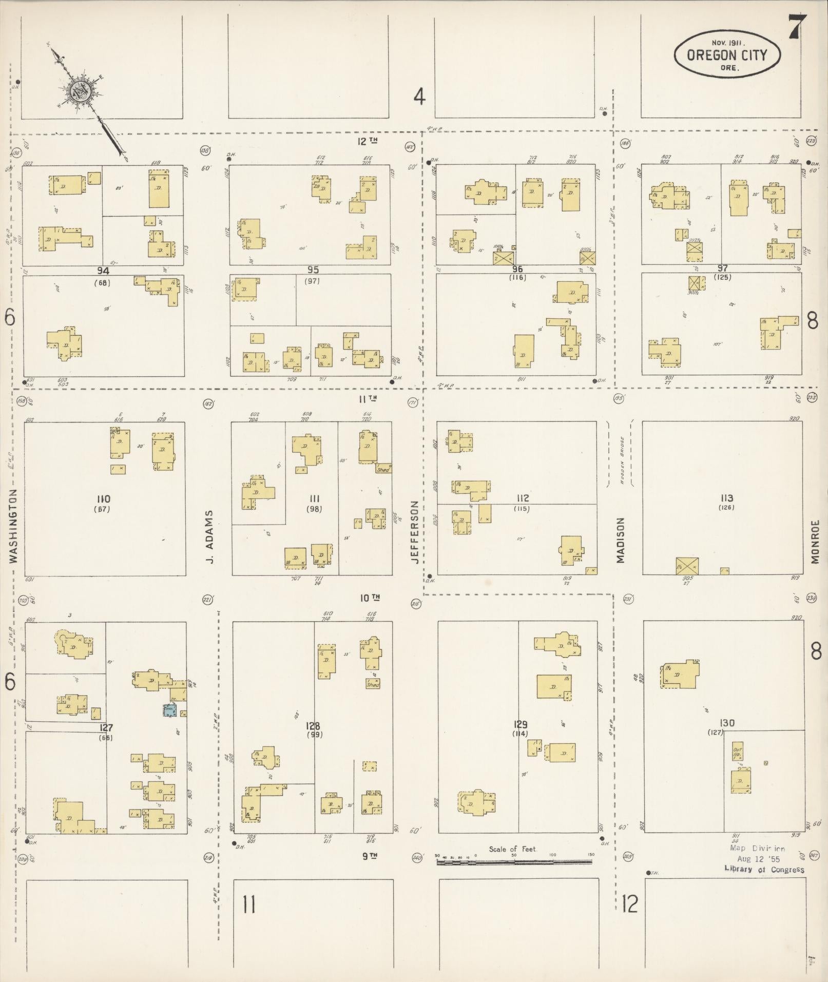 Sanborn Fire Insurance Map from Oregon City, Clackamas County, Oregon (1911), Sheet #0007 - Historic Sanborn Fire Insurance Map Print, vintage old map wall art, antique decor, genealogy gift, Oregon Oregon map