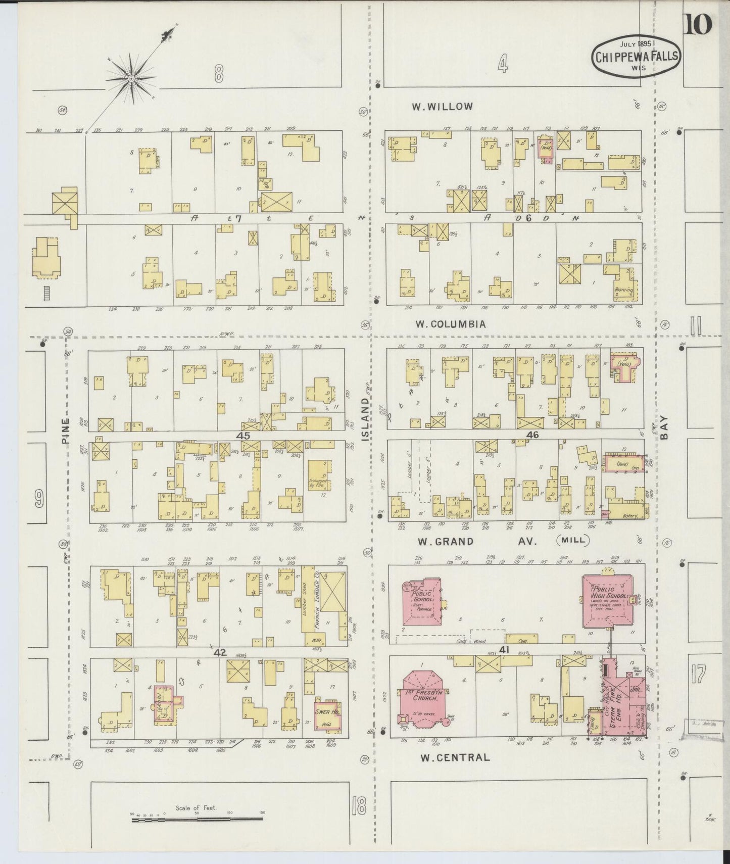 Sanborn Fire Insurance Map from Chippewa Falls, Chippewa County, Wisconsin (1895), Sheet #0010 - Complete Map Set gallery image, historic Sanborn map, vintage wall art, Wisconsin Wisconsin