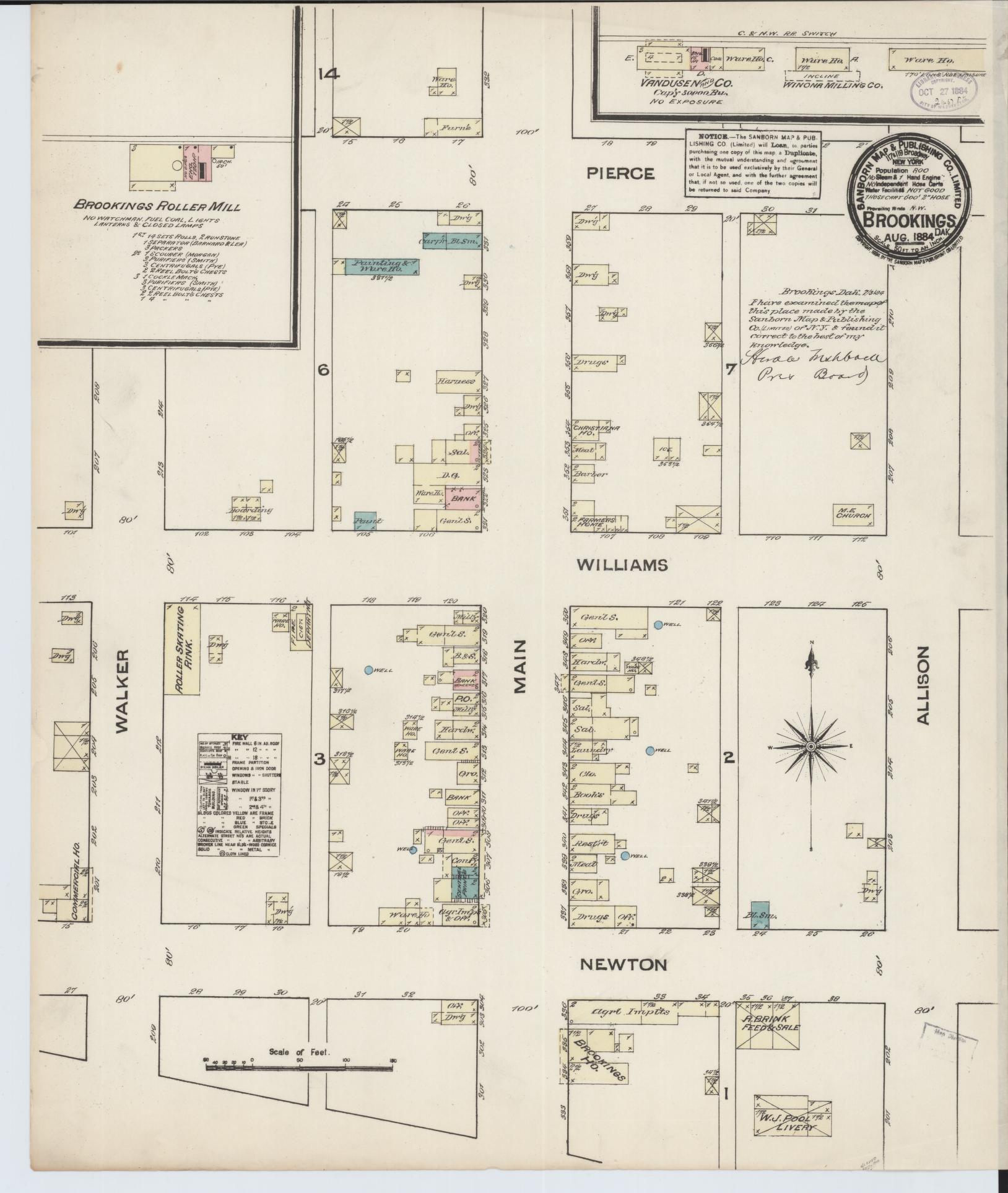 Sanborn Fire Insurance Map from Brookings, Brookings County, South Dakota. (1884) – Historic Sanborn Fire Insurance Map Print