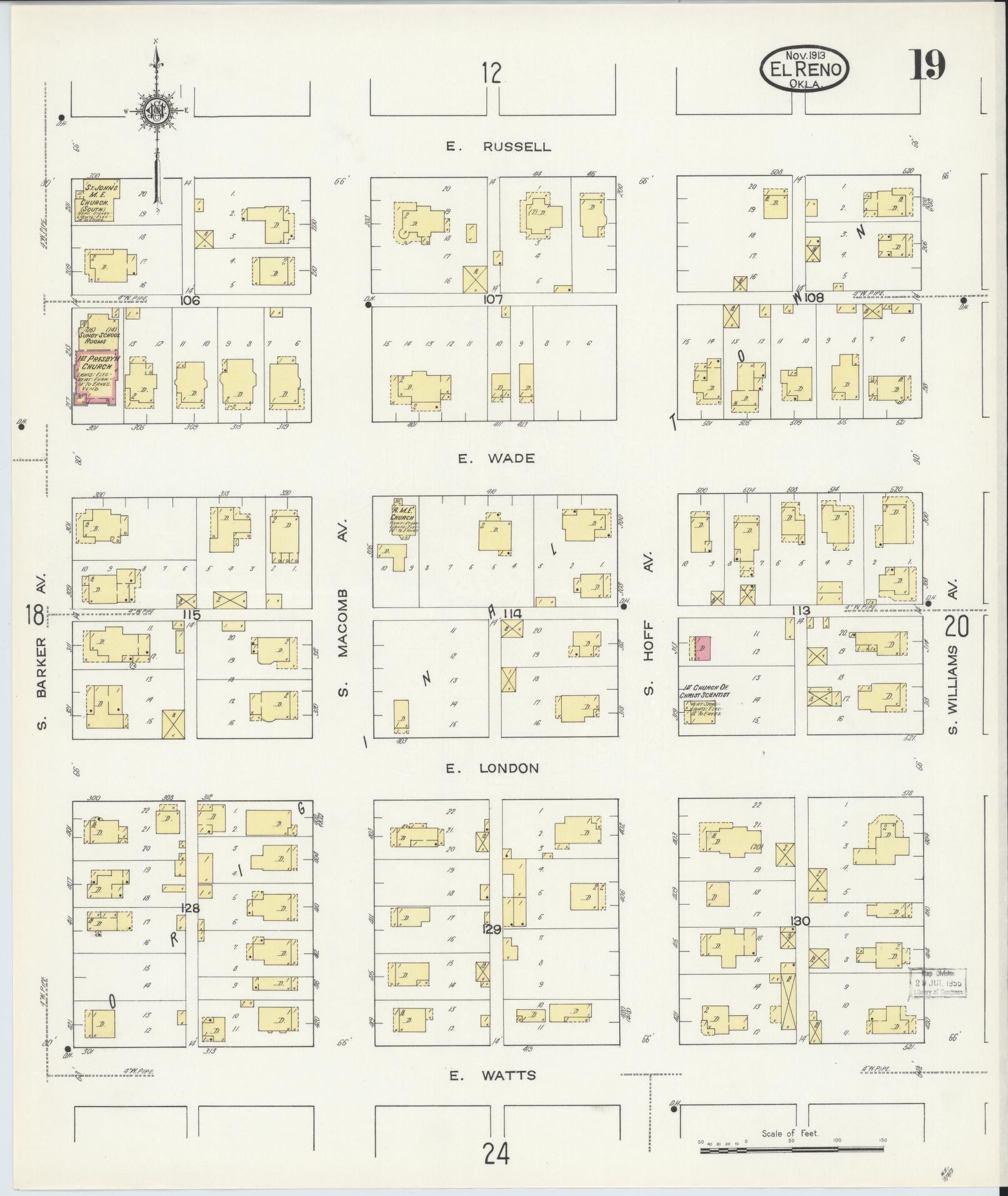 Sanborn Fire Insurance Map from El Reno, Canadian County, Oklahoma (1913), Sheet #0019 - Historic Sanborn Fire Insurance Map Print, vintage old map wall art, antique decor, genealogy gift, Oklahoma Oklahoma map