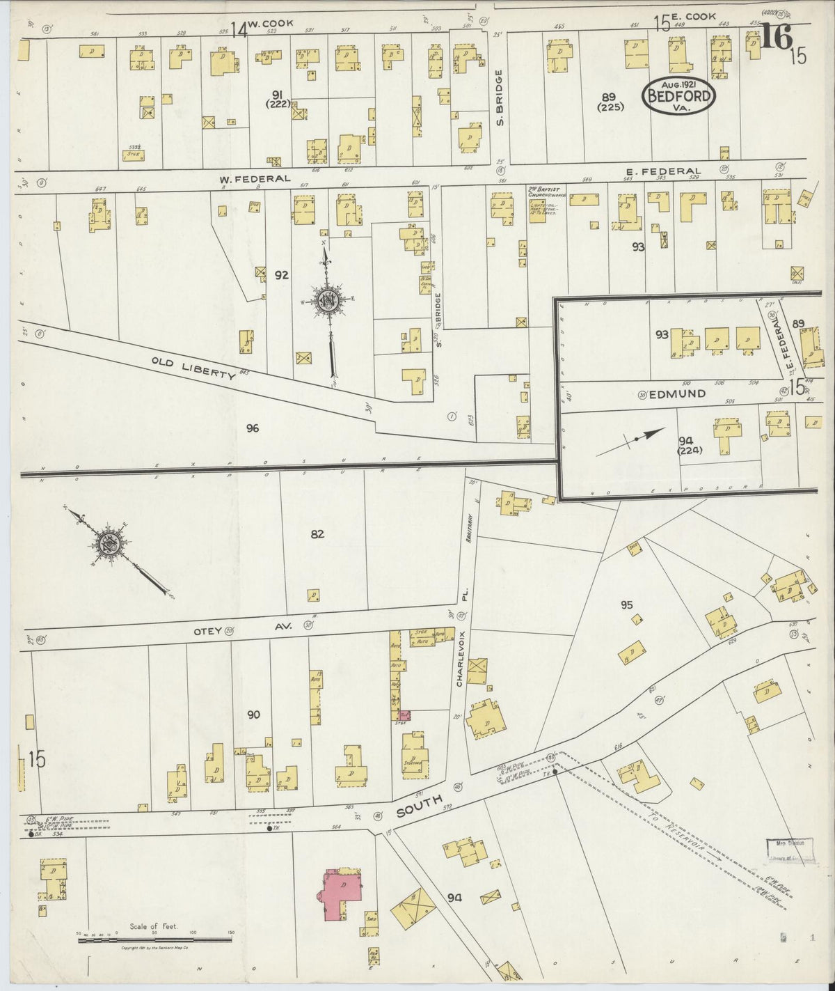 Sanborn Fire Insurance Map from Bedford, Independent Cities, Virginia (1921), Sheet #0016 - Complete Map Set gallery image, historic Sanborn map, vintage wall art, Virginia Virginia