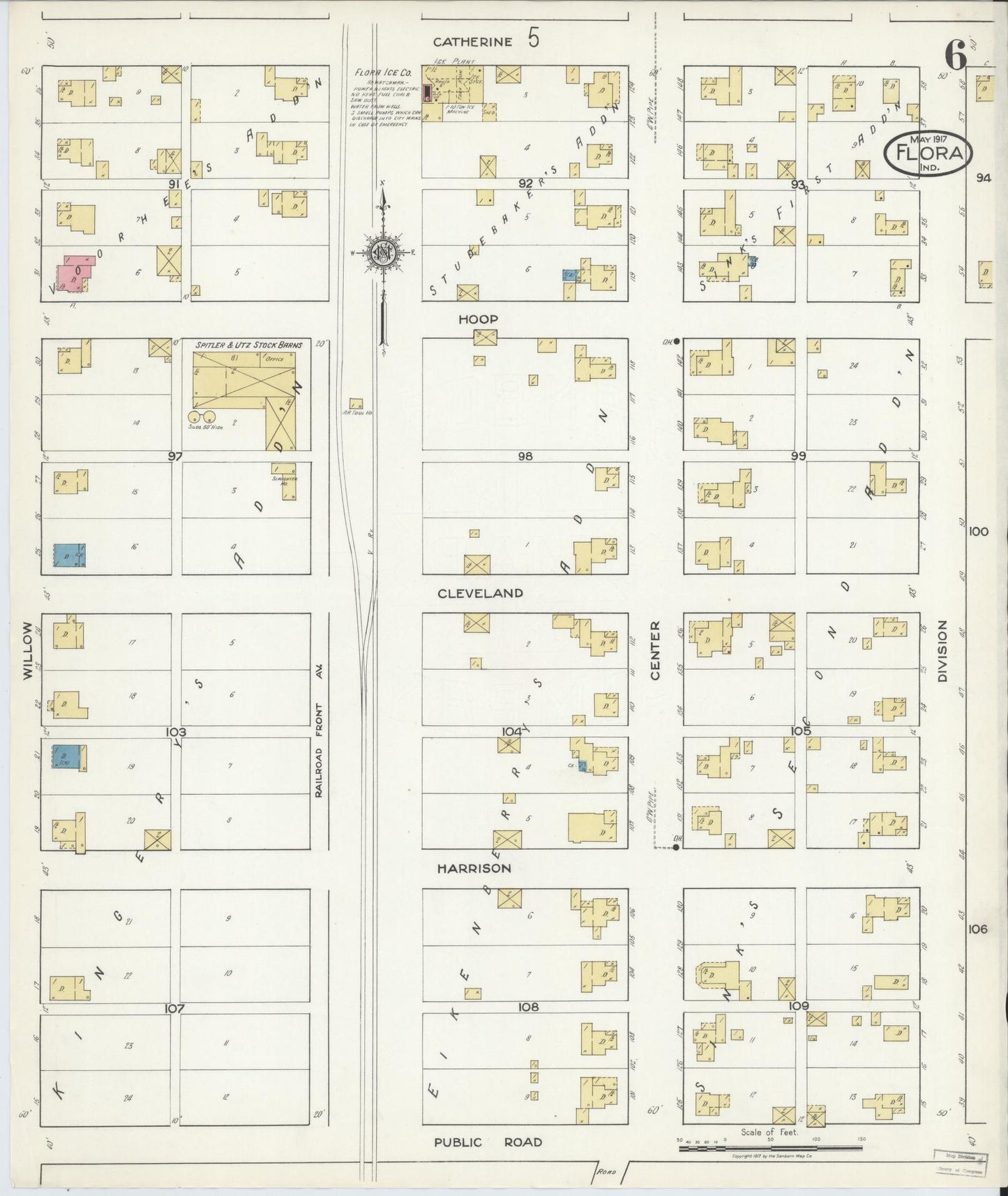 Sanborn Fire Insurance Map from Flora, Carroll County, Indiana (1917), Sheet #0006 - Historic Sanborn Fire Insurance Map Print, vintage old map wall art, antique decor, genealogy gift, Indiana Indiana map