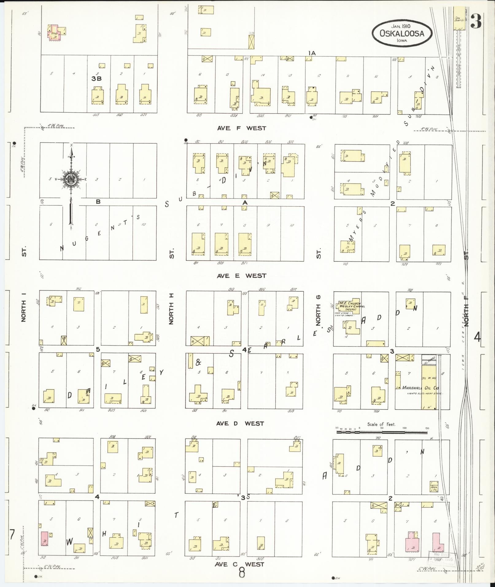 Sanborn Fire Insurance Map from Oskaloosa, Mahaska County, Iowa (1910), Sheet #0003 - Historic Sanborn Fire Insurance Map Print
