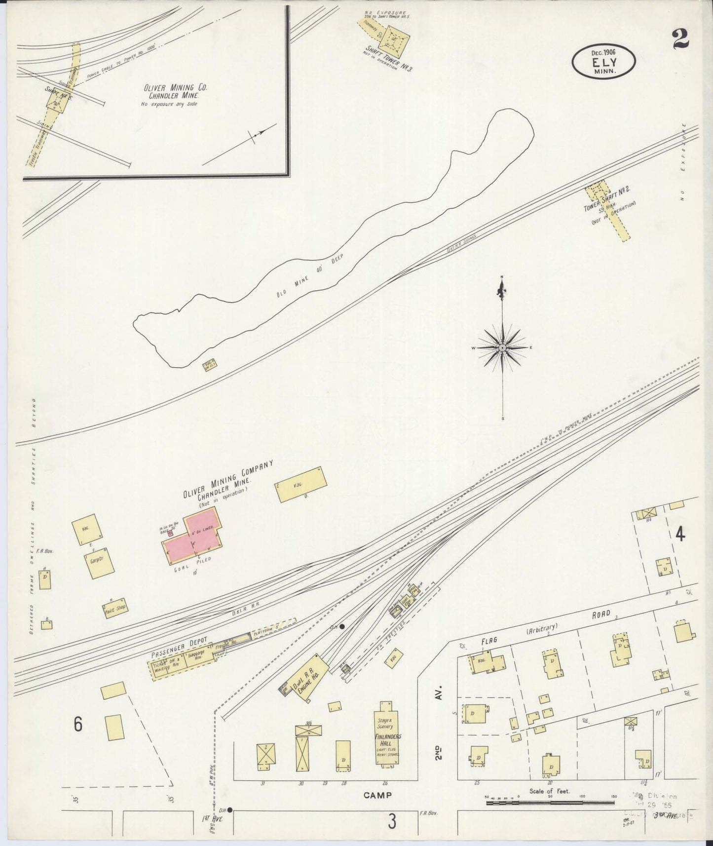 Sanborn Fire Insurance Map from Ely, Saint Louis County, Minnesota (1906), Sheet #0002 - Historic Sanborn Fire Insurance Map Print, vintage old map wall art, antique decor, genealogy gift, Minnesota Minnesota map