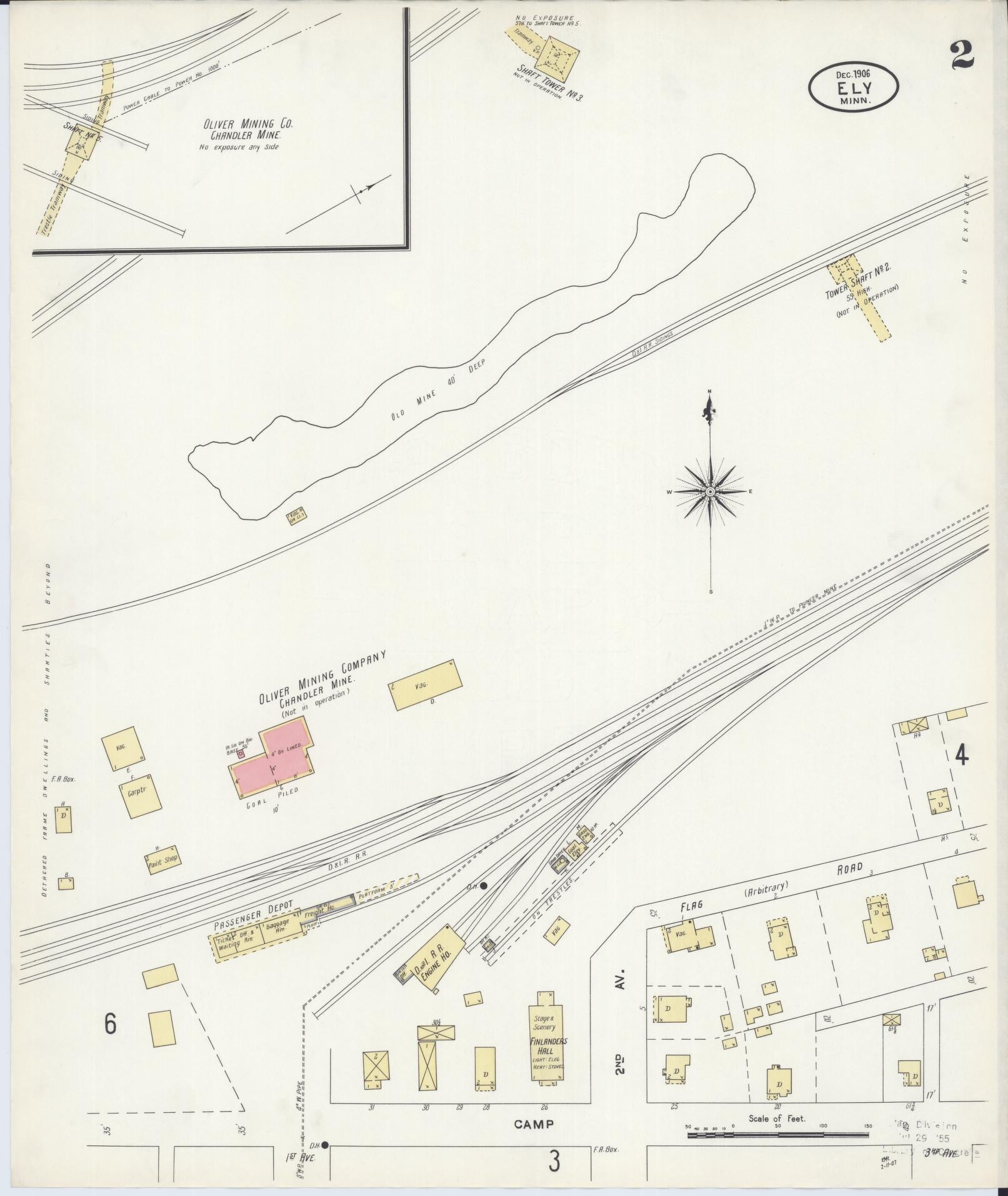 Sanborn Fire Insurance Map from Ely, Saint Louis County, Minnesota (1906), Sheet #0002 - Historic Sanborn Fire Insurance Map Print, vintage old map wall art, antique decor, genealogy gift, Minnesota Minnesota map